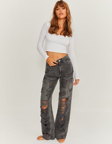 TALLY WEiJL, Jeans Cargo Wide Leg con Strappi for Women