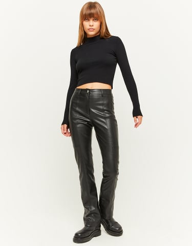 TALLY WEiJL, Black Faux Leather Straight Leg Trousers for Women