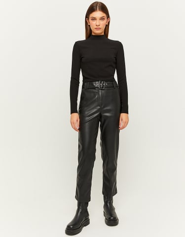 TALLY WEiJL, Black Faux Leather Straight Leg Tailored Trousers for Women