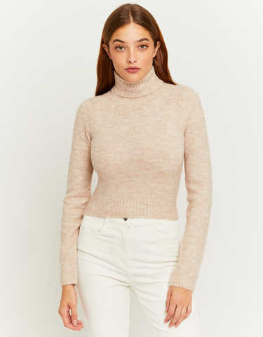TALLY WEiJL, Pull Beige Court avec Col Montant for Women