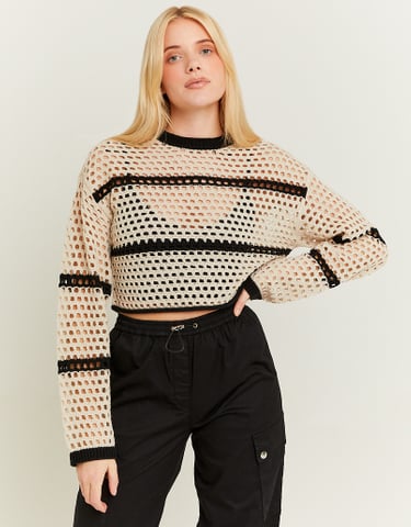 TALLY WEiJL, Ultra przycięty sweter szydełkowy w paski for Women