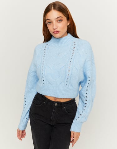 TALLY WEiJL, Blauer Cropped Pullover aus Zopfstrick for Women