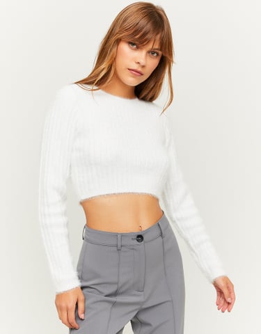 TALLY WEiJL, White  Soft touch Cropped Basic Jumper for Women