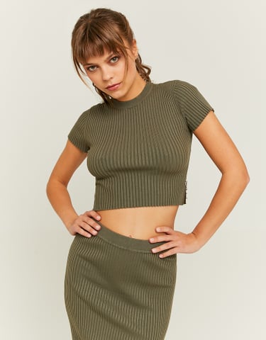 TALLY WEiJL, Khaki Knitted Top with Fancy Lateral Detail for Women