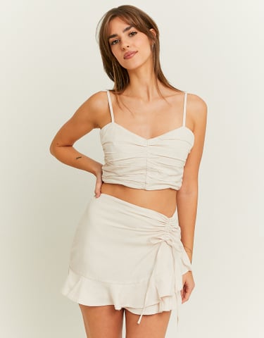 TALLY WEiJL, Beige Linen Mini Skirt with Ruffles for Women