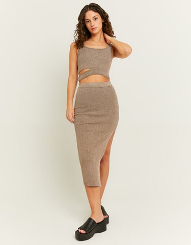 TALLY WEiJL, Knitted Skirt in Lurex with Slit for Women