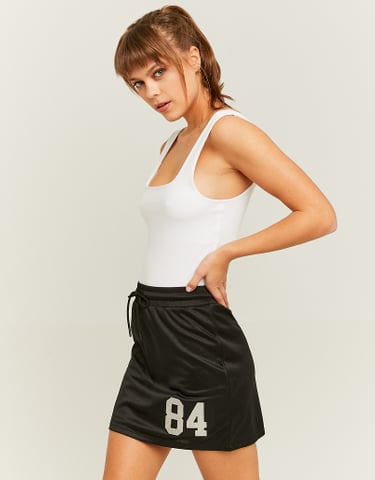 TALLY WEiJL, Black Varsity Mini Soccer Skirt with Glitters Printed Number for Women