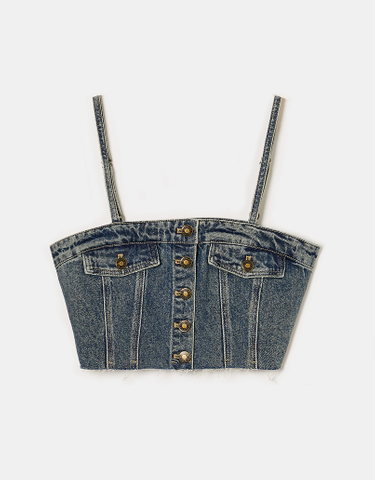 TALLY WEiJL, Denim Corset Top with Straps for Women