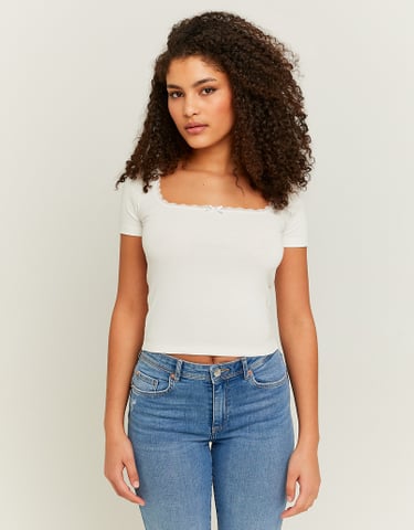 TALLY WEiJL, Weißes Basic T-Shirt mit Spitzenausschnitt for Women