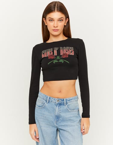 TALLY WEiJL, Black Printed Cropped Top for Women