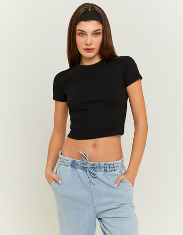 TALLY WEiJL, Black Cropped Short Sleeves T-shirt for Women