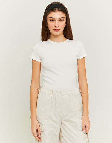 TALLY WEiJL, Weisses Ribbed Basic T-Shirt for Women