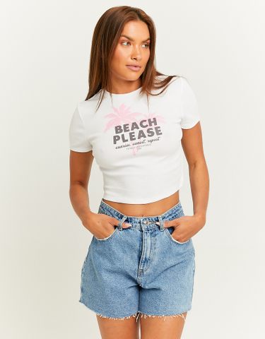 TALLY WEiJL, Weisses Crop T-Shirt mit Print for Women