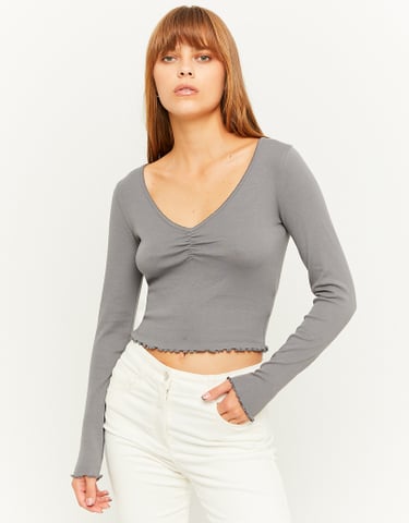 TALLY WEiJL, Grey Basic Long Sleeves T-Shirt for Women