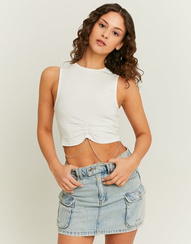 TALLY WEiJL, Crop Top Bianco con Catena in Strass for Women
