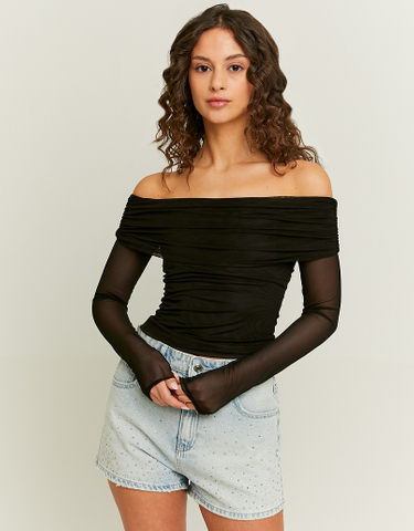 TALLY WEiJL, Black Mesh Cropped Top for Women