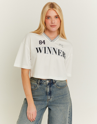 TALLY WEiJL, White Printed Oversize Cropped Top for Women