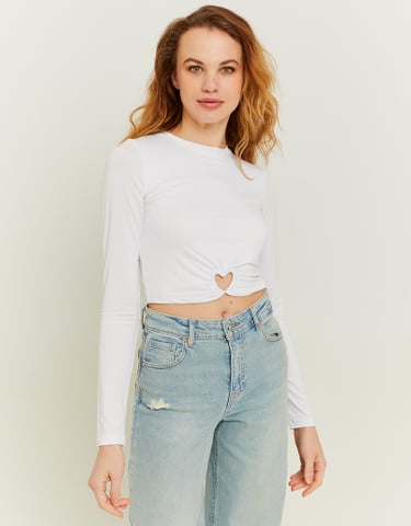 TALLY WEiJL, White Heart Cut out Cropped Top for Women