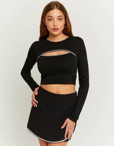 TALLY WEiJL, Schwarzes Cut Out Cropped Top mit Strass for Women