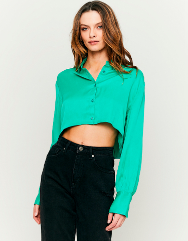 TALLY WEiJL, Grünes Cropped Hemd aus Satin for Women