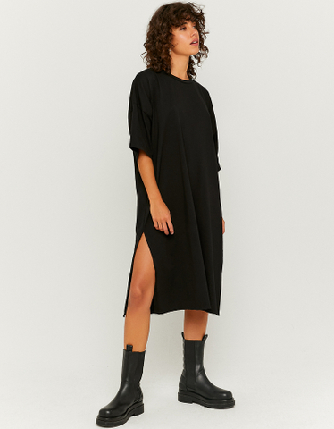 Black Long T-shirt Dress with Slide Slits