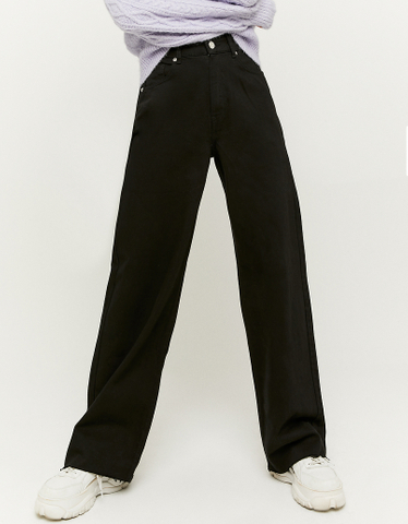 Pantalon Noir Taille Haute Jambe Large