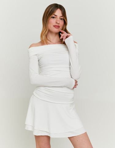 Φόρεμα Mini Λευκό με έξω τους ώμους | TALLY WEiJL