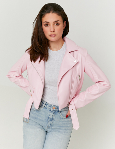 Pink Faux Leather Biker Jacket | TALLY WEiJL