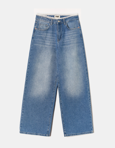 Jeans Baggy con Dettaglio Boxer in Pizzo | TALLY WEiJL