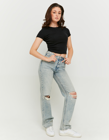 Blaue High Waist Straight Leg Jeans mit Heller Waschung | TALLY WEiJL