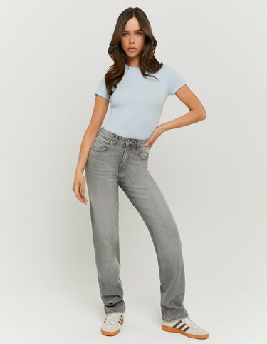 Graue High-Waist Straight-Leg Jeans | TALLY WEiJL
