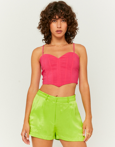 Green High Waist Satin Shorts | TALLY WEiJL