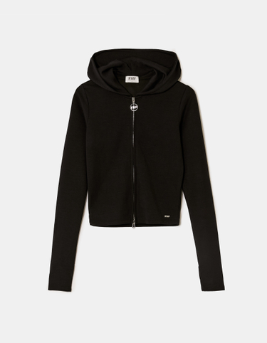 Schwarzer Zip-Hoodie | TALLY WEiJL