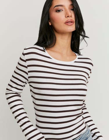 Basic Weißes T-Shirt mit Streifen und Langarm | TALLY WEiJL