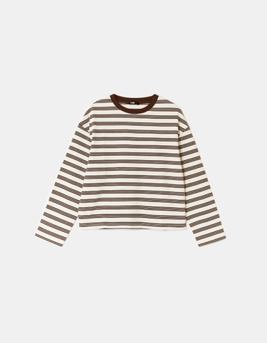 T-shirt marrone a righe a maniche lunghe | TALLY WEiJL