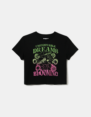 Μαύρο Cropped printed T-shirt | TALLY WEiJL