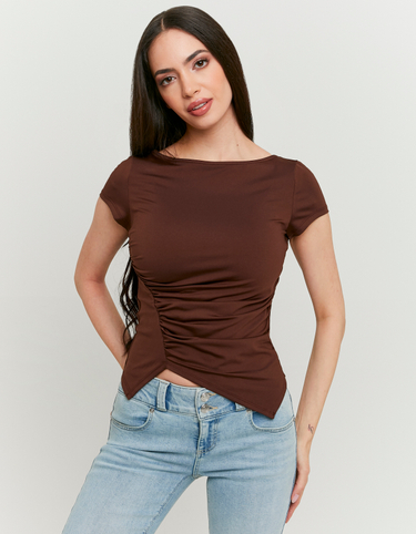 Braunes asymmetrisches Top mit Falten | TALLY WEiJL