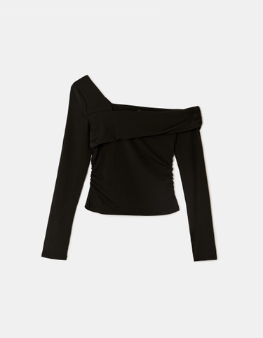 Asymmetrisches schwarzes Basic Top | TALLY WEiJL