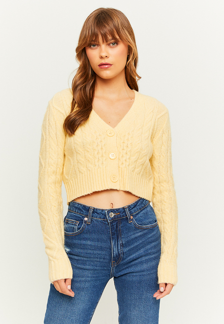 TALLY WEiJL, Yellow Cable Knit Cropped Cardigan for Women