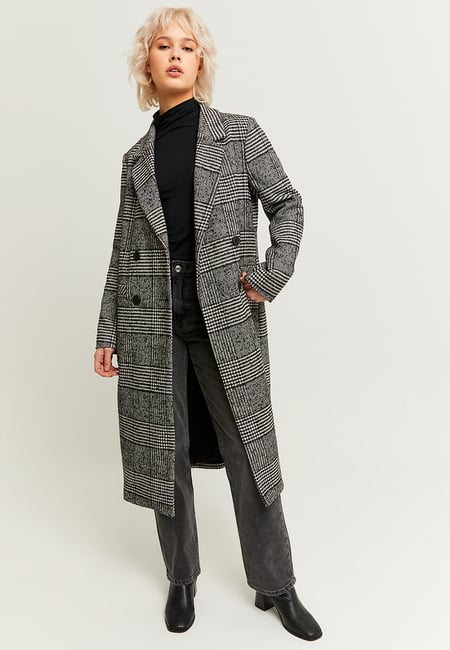 TALLY WEiJL, Faux Wool Checked Long Coat for Women