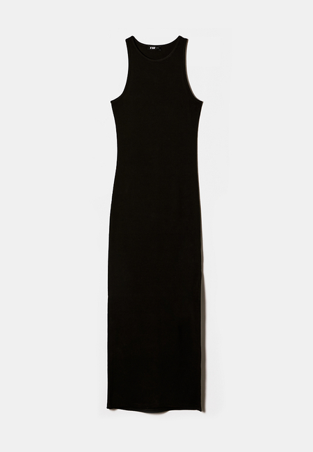 TALLY WEiJL, Black Basic Midi Dress with Side Slit for Women