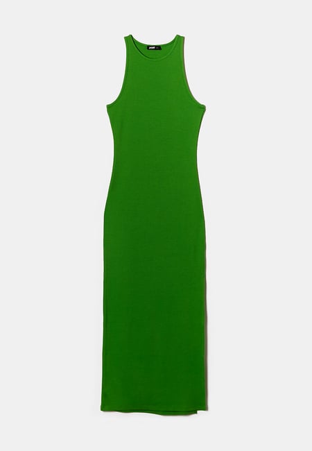 TALLY WEiJL, Green Basic Maxi Dress with Side Slit for Women
