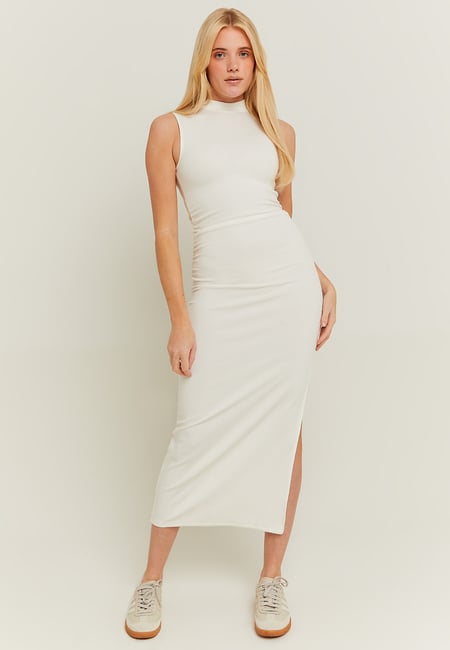 TALLY WEiJL, White Basic Midi Dress with Lateral Ruched for Women