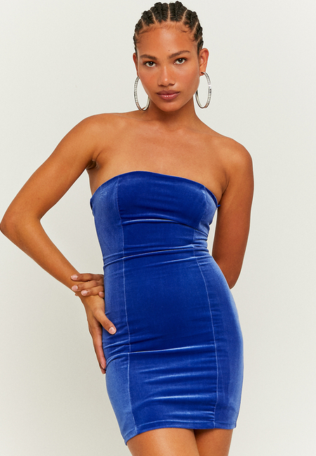 TALLY WEiJL, Blaues Bustier Mini Kleid aus Samt for Women