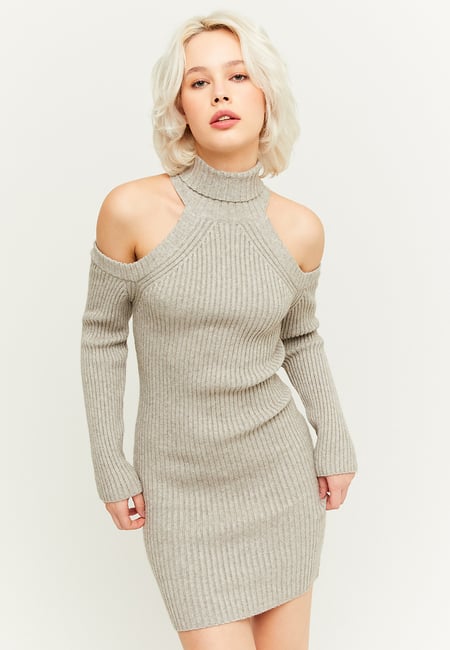 TALLY WEiJL, Grey Ribbed Knit Mini Dress for Women