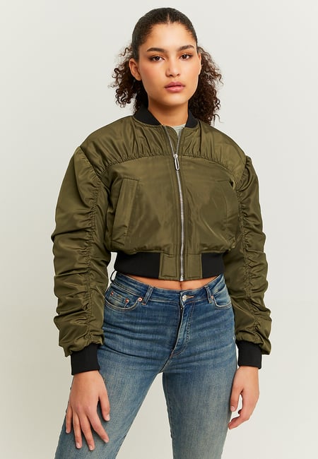 TALLY WEiJL, Green Cropped Bomber Jacket for Women