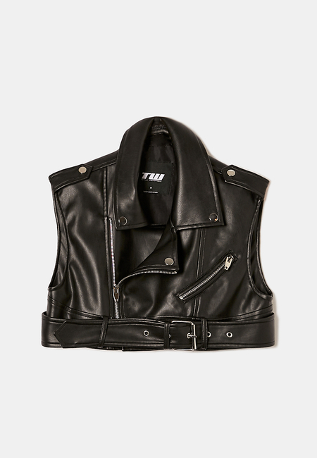 TALLY WEiJL, Black Faux Leather Biker Vest for Women