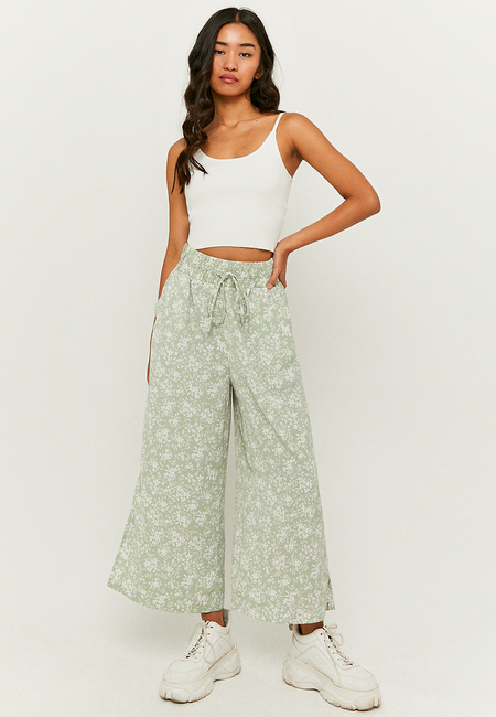 TALLY WEiJL, Πράσινο Floral Cropped Παντελόνι for Women
