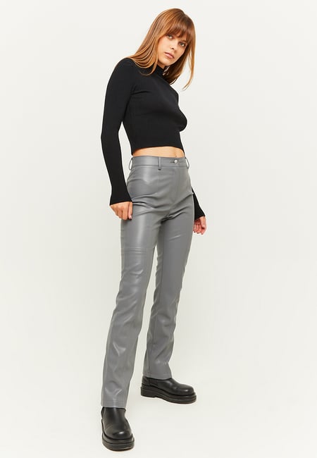 TALLY WEiJL, Grey Faux Leather Straight Leg Trousers for Women