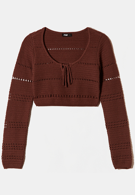 TALLY WEiJL, Brown Cropped Cardigan in Crochet for Women